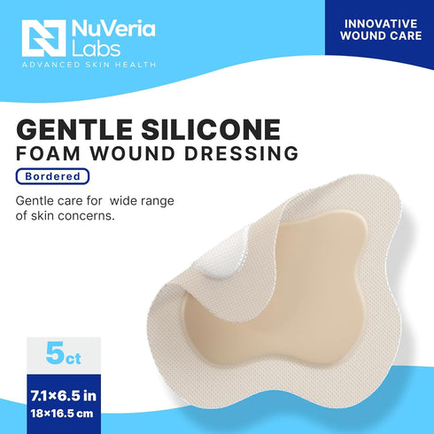 Hospital Grade Sacral Bordered Silicone Foam Wound Dressing, 7 x 7" Sacrum-Shaped, 5 Each/Box, Gentle Silicone Adhesive