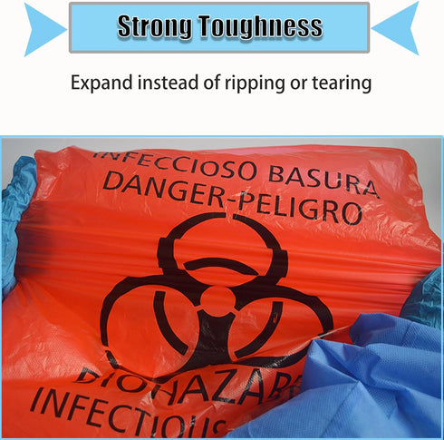 Daarcin 100pcs 24.4in Red Biohazard Waste Bags Medical Grade, Safe Infectious Waste Disposal No Leak Bags Trash Liners