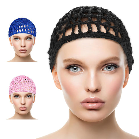 Gjinxi 3-Pack Breathable Nylon Mesh Hair Nets for Women Soft Crochet Snood Cap for Sleeping, Salon, Shower & Food