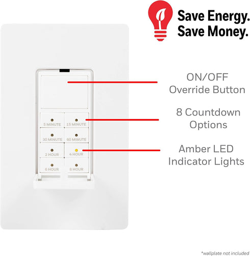 8 Preset, Countdown 40989, 1 Pack, UltraPro Wall Push Timer, Easy-to-Use Options, Manual ON/Off Buttons overrides