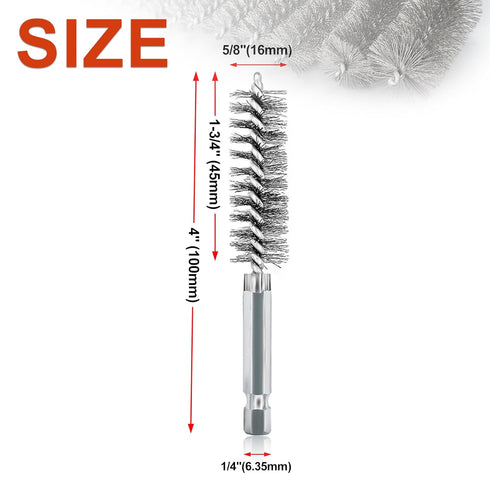 ASNOMY 5Pcs 5/8" Stainless Steel Bore Brush,Stainless Steel Bristles Wire Brush Bore Cleaning Brush Set for Power Drill Cleaning, Abrasive Wire Brush Stainless Steel Brush with 1/4" Hex Shank