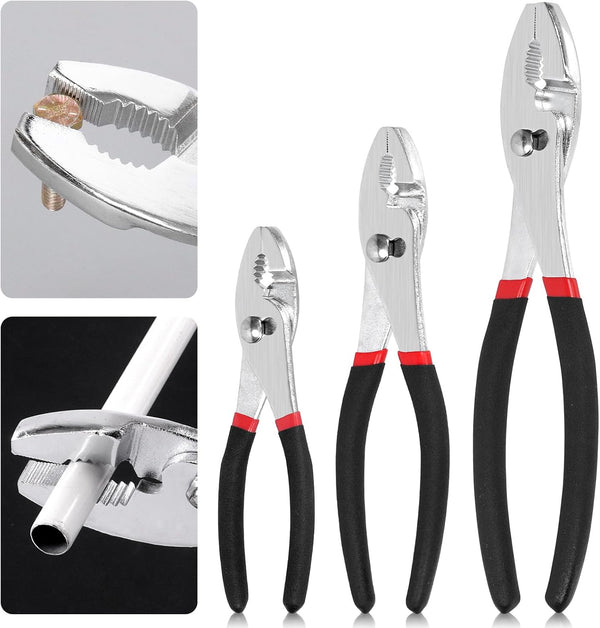 Glarks Slip Joint Pliers 6 Inch, 8 Inch, and 10 Inch, Chrome Vanadium Steel Body with Non-Slip Handle