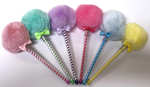 Puff Pom Poms Party Pens, 6 Pack, Party Favor, Stocking or Gift Basket Stuffer