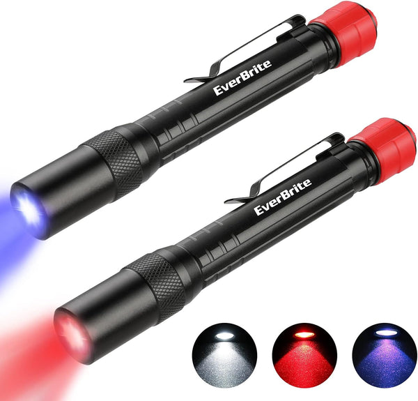 EverBrite Red Light Penlight Flashlight with 395nm UV Blacklight/White Light, Multi-Function LED Pocket Light