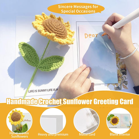 Birthday Card for Women Handmade Crochet Sunflower for Her Birthday Card for Women - with Knitted Flowers Cards