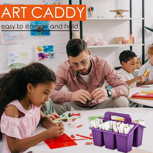 6 Pack 4 6 ALINK Classroom Caddy Storage Basket with Handle, Plastic Arts Office Crafts Caddy Compartments for Kids