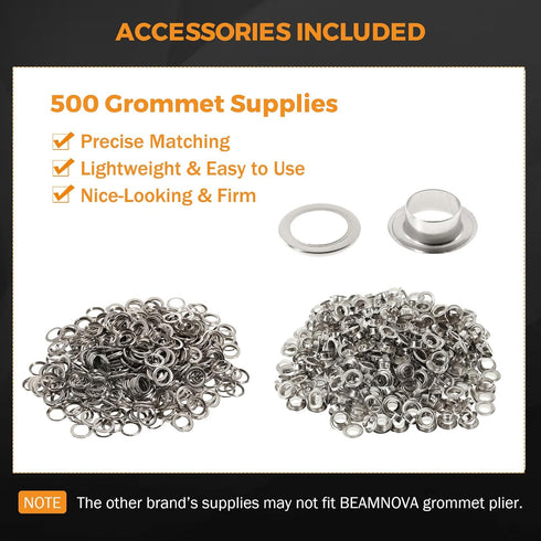 BEAMNOVA Grommet Tools Kit 1/2 Inch (12mm) with 500 Grommet Supplies, Handheld Eyelet Setter for Tarp, Leather, Canvas
