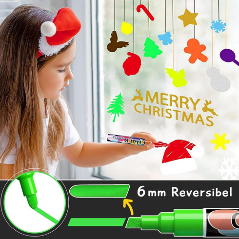 Liquid Erasable Chalk Markers Pens - 12 Colors, Washable & Wet Erase Neon Markers for Blackboard, Glass Window, Kids Art