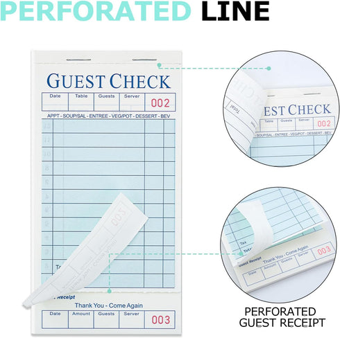 6 Pack 300 XKDOUS Light Blue Server Books, Server Note Pads, Guest Check Books for Servers, Waitress Notepads