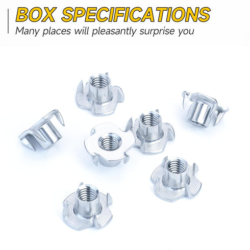 MYWISH 180Pcs 1/4-20 5/16-18 3/8-16 4 T-nut Assortment Kit, Pronged T Blind T Nut Zinc-Plated Alloy Steel, Wood