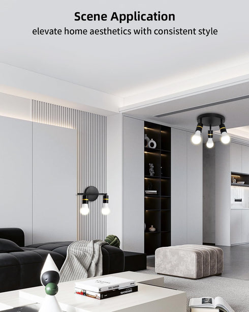 2-Light E26 Bulbs HiBay Track Lighting, Rotatable Ceiling or Wall Light Fixture, Modern Black Gold LED Spotlight Indoor