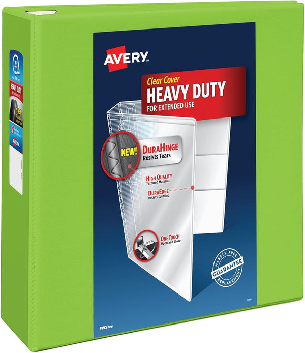 Avery Heavy-Duty View 3 Ring Binder, 4 Inch One Touch EZD Rings, 1 Chartreuse Binder