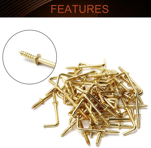 MroMax 1" 50Pcs Gold Screw in Hooks, L Shape Carbon Steel Right Angle Hooks