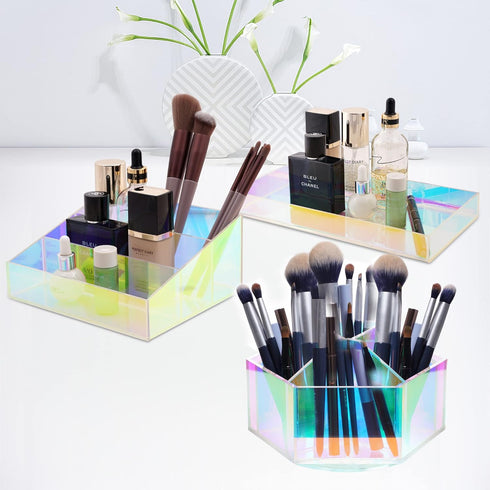 Luxurious Spin Makeup Organizer, Iridescent Makeup Brushes Holder