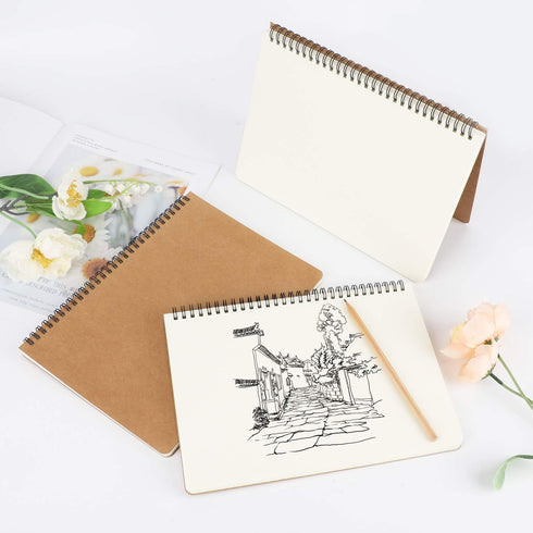 EUSOAR Spiral Blank Notebooks, B5 3 Packs, 7.3" x 10.2", Unlined Travel Writing Notebooks, Memo Notepad, Kraft Cover