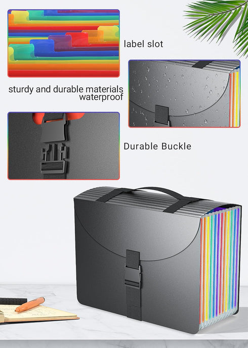 Expanding File Folders with Handle, Accordion File Organizer, 13 Expandable Pockets, A4/Letter Size Document Organizer