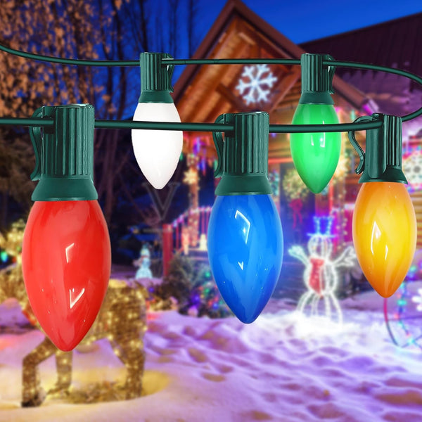 C9 LED Christmas Lights Outdoor 25FT Multicolor Christmas String Lights, Colorful Vintage