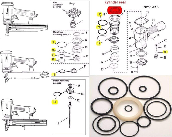 O-Ring Rebuild Kit for Paslode 3250 F16 Finish Nailer With Cylinder Seal 402725