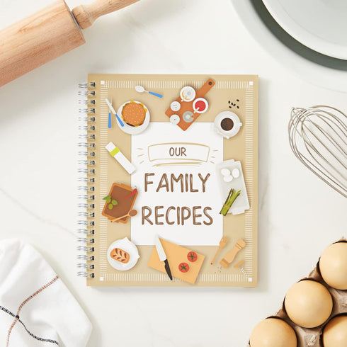 Blank Family Cookbook Recipe Binder - 6.5 x 8.2 in, Hardcover Spiral Bound, 90 Ruled Pages with Memo Pocket