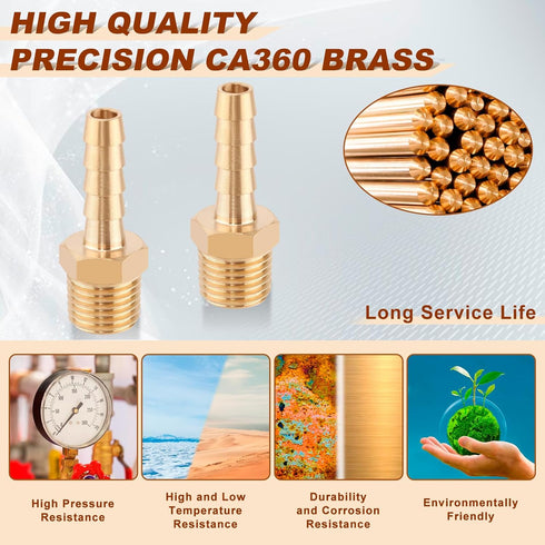 5pcs Brass Hose Barb Fittings (1/4 Inch Barb to 1/4 Inch NPT Male Thread Air Hose Fittings Adapter Connector for Water