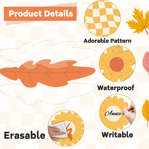 Fall Bulletin Board Decorations Set, Groovy Autumn Classroom Decor with Motivational Leaves Cutouts