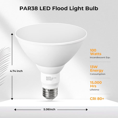 PAR38 Bulbs, Bulb 3000K, 100W 1050LM, Dimmable E26 2 Pack GvvooHome Outdoor Flood Light LED Flood Light Warm White