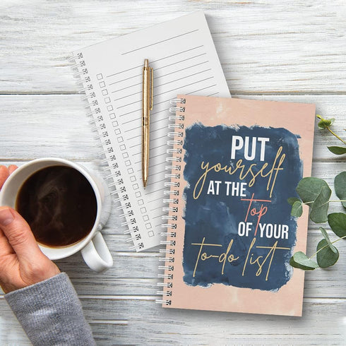 Softcover Top Of The List Motivational Spiral Notebook, 5.5" x 8.5", 120 Checklist Pages, Made in the USA