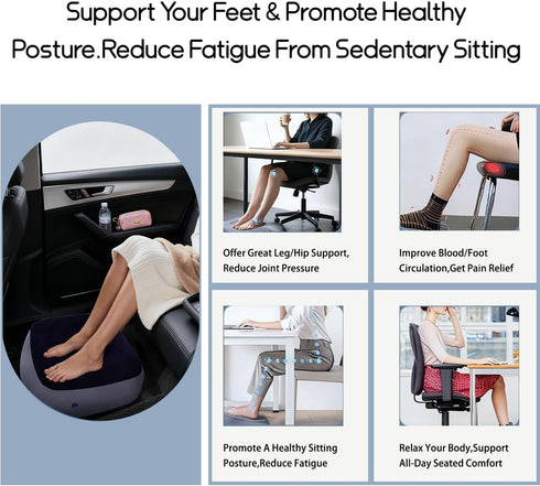 Inflatable Foot Rest for Travel, Soft Flocking Airplane Leg Rest Pillow, Portable Cushion Ottoman for Flights, Office