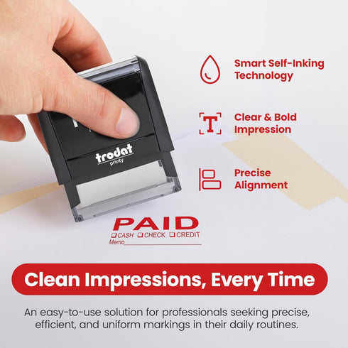 Promot Paid Stamp, Self Inking Stamp for Office, Accounts Payable, Red Ink