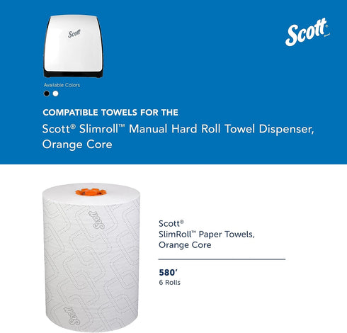 (47091), 12.65" 13.02" 7.18" 1) Scott Slimroll Manual Towel Dispensers White, for Orange Core Scott Slimroll Towels, x