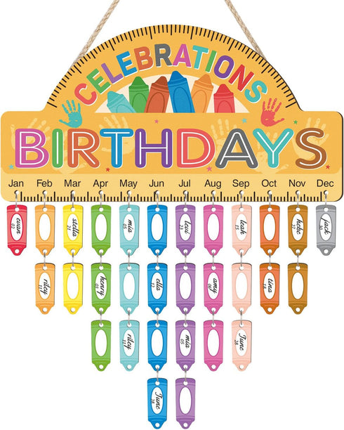 LHIUEM Crayon Birthday Bulletin Board Decorations Celebrate Birthday Chart Wood Flip Calendar(8X16)