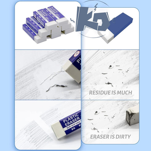 ONTYZZ 10 Pcs White Erasers, Soft Art Erasers, Large White Erasers for Office Writing and Drawing