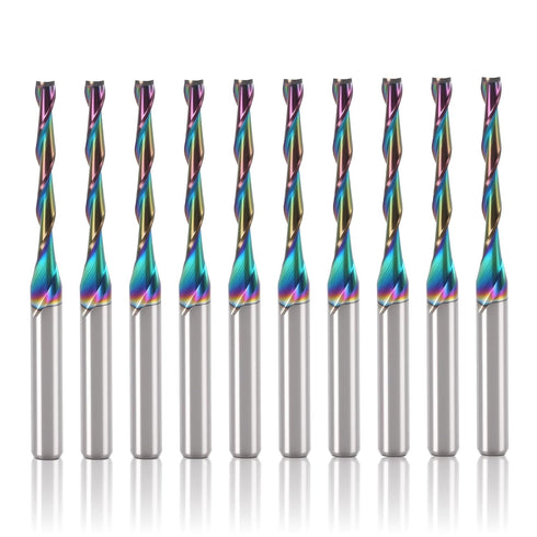 10 Pcs Up-Cut CNC Router Bit 1/8 inch Shank, 2 Flute Spiral