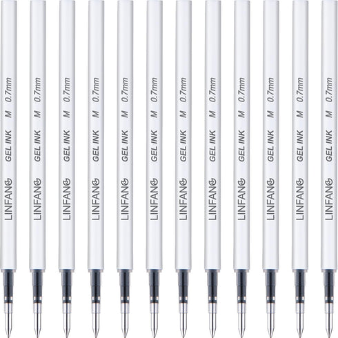 Black Gel Pen Refills, 12 Pack Retractable Gel Ink Pen Refills, Medium Point 0.7mm Tip for Journaling, School Supplies