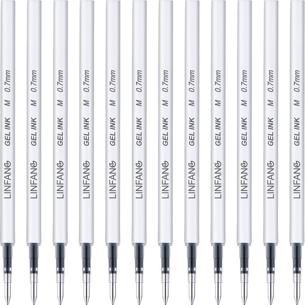 Black Gel Pen Refills, 12 Pack Retractable Gel Ink Pen Refills, Medium Point 0.7mm Tip for Journaling, School Supplies