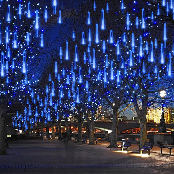 30cm 8-Tube Falling Rain Meteor Shower Christmas Lights, Blue Outdoor Icicle Shooting Star Lights