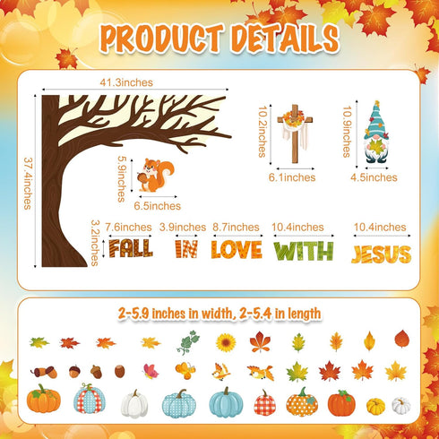 Zonon Fall Classroom Bulletin Board Decorations Christian Fall Love with Jesus Bulletin Board Set Religious Tree Maple Leaf Pumpkin Harvest Cutout for Autumn Thanksgiving Sunday School Church Supply by Zonon
