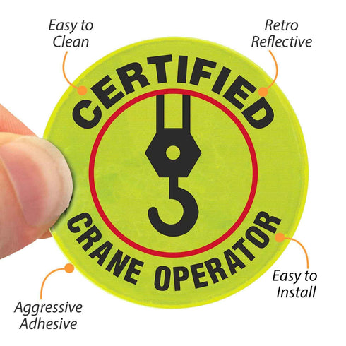SmartSign Certified Crane Operator Hard Hat Labels, Pack of 5, Retro-Reflective, 2" Circle