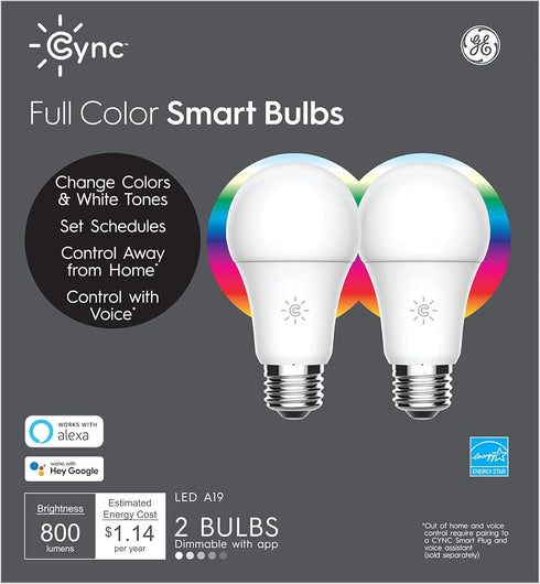 GE CYNC Smart LED Light Bulbs, Color Changing, Bluetooth Enabled, Christmas Lights