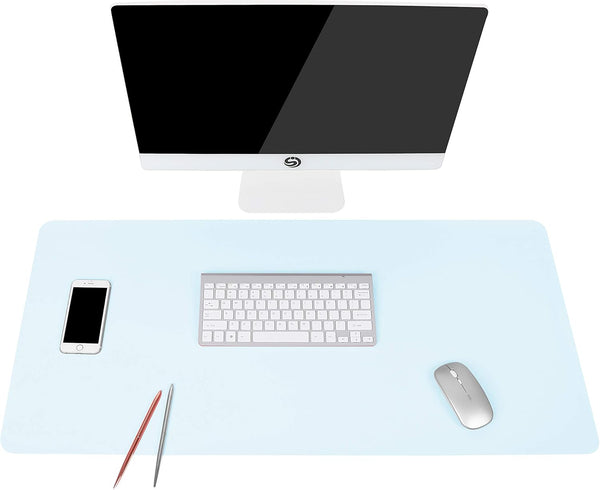 Waterproof PVC Leather Non-Slip Desk Pad, Ultra Thin Large Mouse Pad, Easy Clean Laptop Desk Mat (Sky Blue, 35.4" x 17")