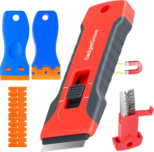 Razor Blade Scraper with 2 Pcs Plastic Scraper, Scraper Tool for Cooktop,