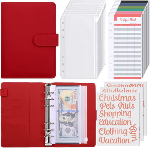 SKYDUE Budget Binder with Zipper Envelopes, Money Organizer for Cash, 12pcs Expense Budget Sheets & 24 Labels