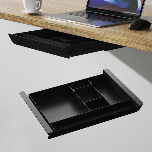Under Desk Mounted Sliding Pull-out Drawer with Pencil Tray, 17'' x 13.5'' Large Storage Organizer for Workstation