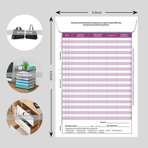 Receipts Envelope Organizer, Expense Envelope for Auto Mileage and Business Expense Tracker, 12 Pack (Purple)