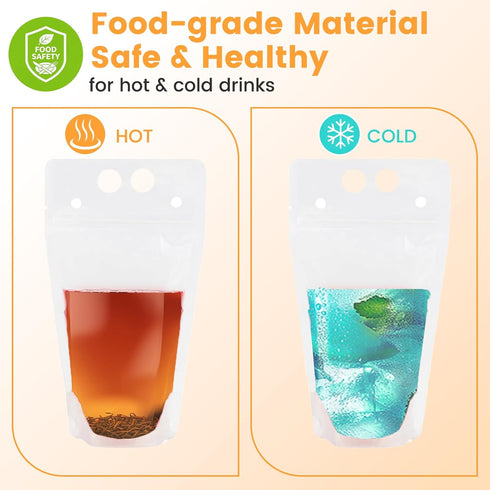 SWHOMIE 100 17oz PCS Drink Pouches with Straws Individually-Wrapped, Reusable Juice Pouches, Party Drink Containers
