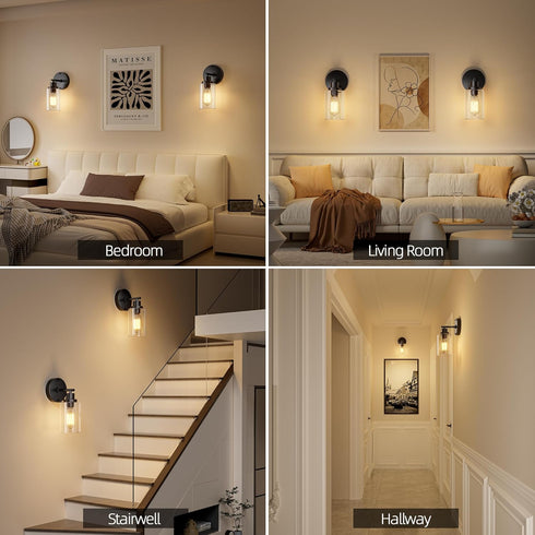 1-Light E26 Bulb GORDNWE Bathroom Wall Sconce, Matte Black Vanity Light, Modern Wall Light Fixture with Clear Glass