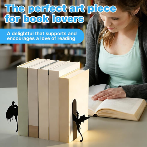 Tcwhniev 4 Pcs Dragon Metal Bookend, Book End for Shelf Bookshelf Home Office Desk Bookshelf Decor Present for Dragon
