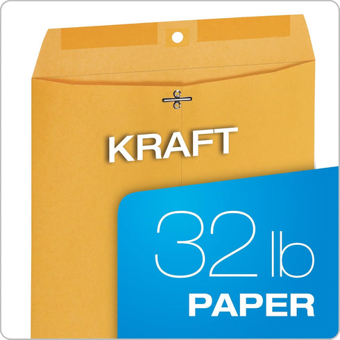 Quality Park 10" x 13" Clasp Envelopes, Heavy 32 lb Brown Kraft, 100/Box