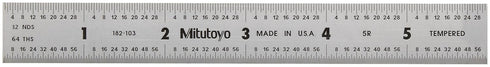 Mitutoyo 182-103 Steel Rule, 6" (5R), Satin Chrome Finish, Tempered Stainless Steel, 3/64" Thick