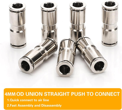 4mm Union Straight Push to Connect Fittings, CEKER 4mm x 4mm Tube Quick Connect Pneumatic Air Line Fittings, 2 Pack